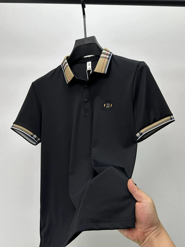 Elegant  Plaid Emblem Polo T-Shirt - Image 3