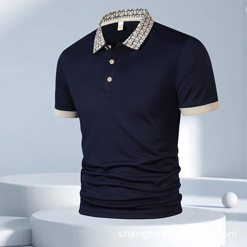 Geometric Crest Collar Polo T-Shirt - Image 10