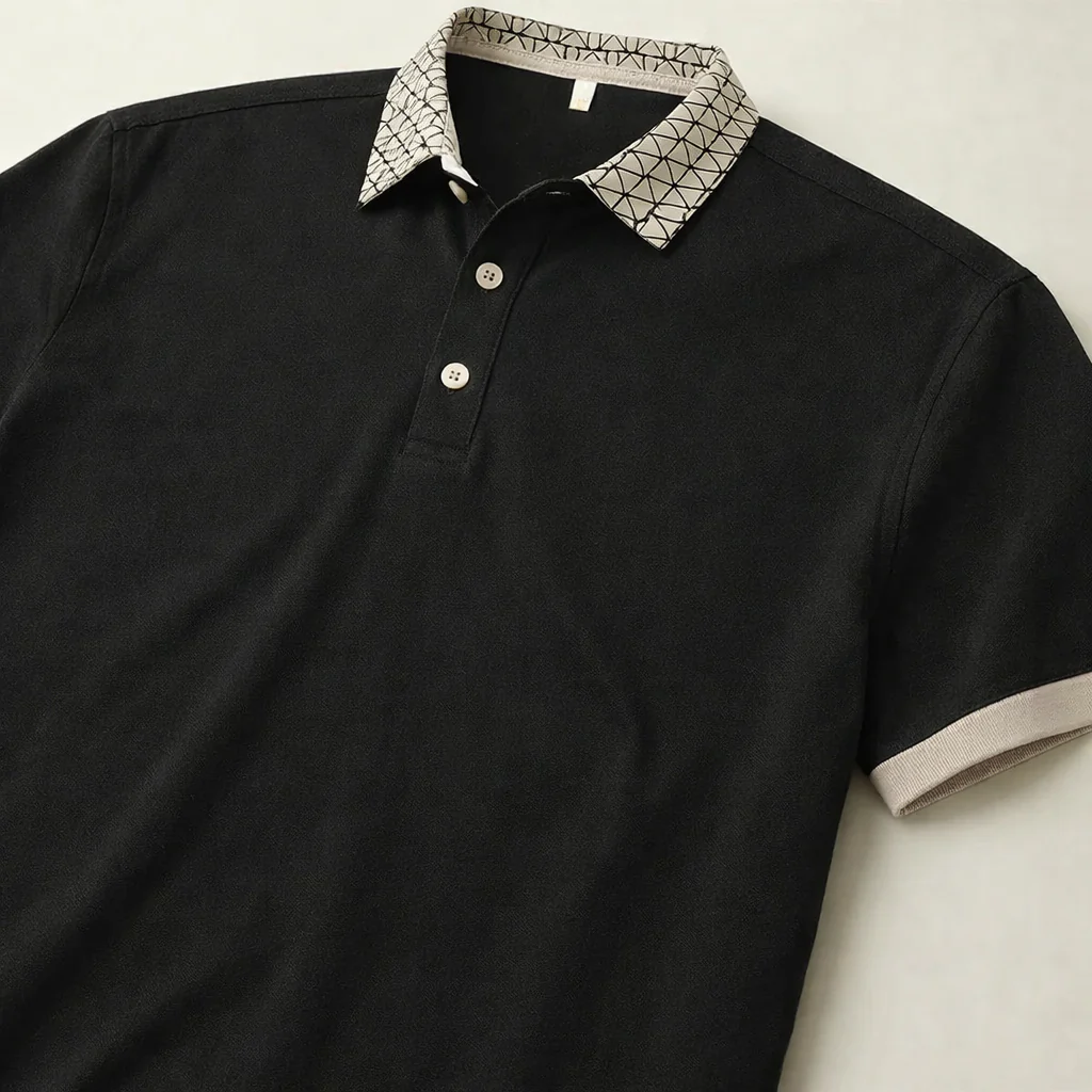 Geometric Crest Collar Polo T-Shirt - Image 4