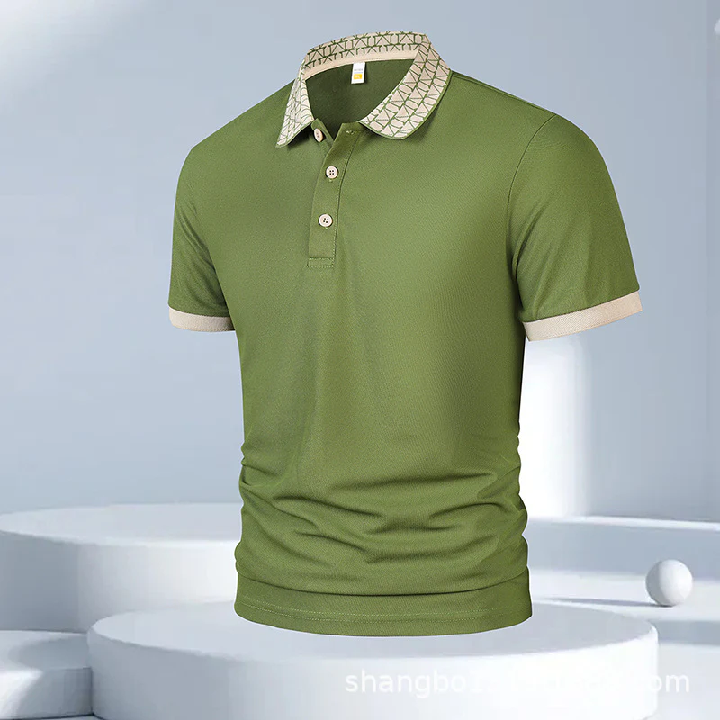 Geometric Crest Collar Polo T-Shirt - Image 7