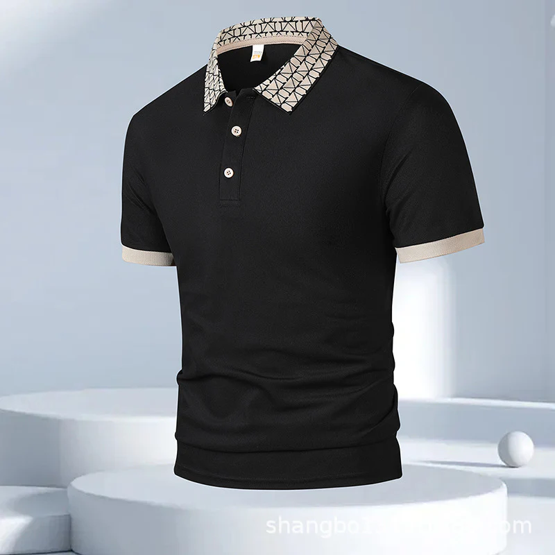 Geometric Crest Collar Polo T-Shirt - Image 9
