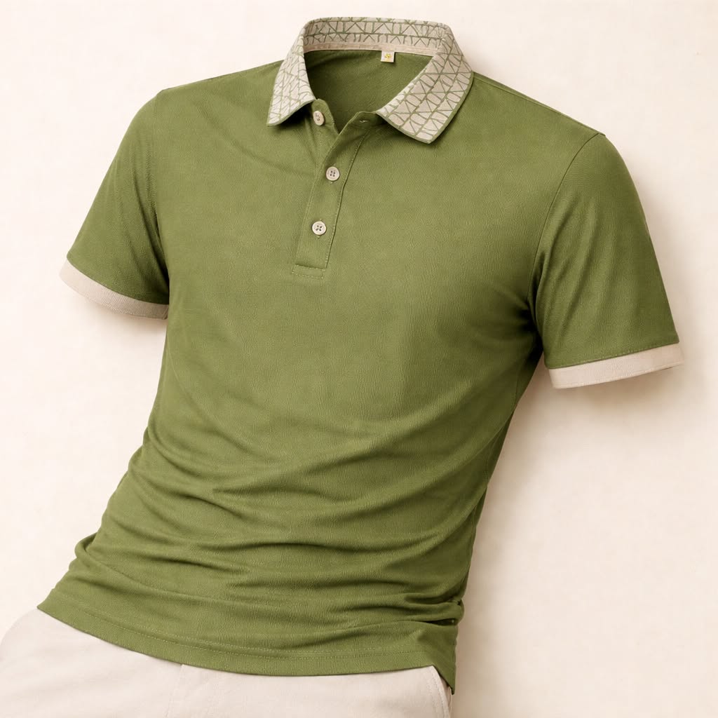 Geometric Grid Luxe Polo T-Shirt - Image 3