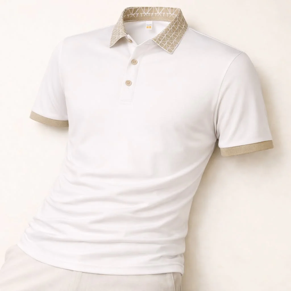 Geometric Grid Luxe Polo T-Shirt - Image 4