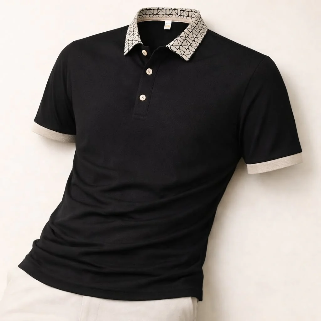 Geometric Grid Luxe Polo T-Shirt - Image 5